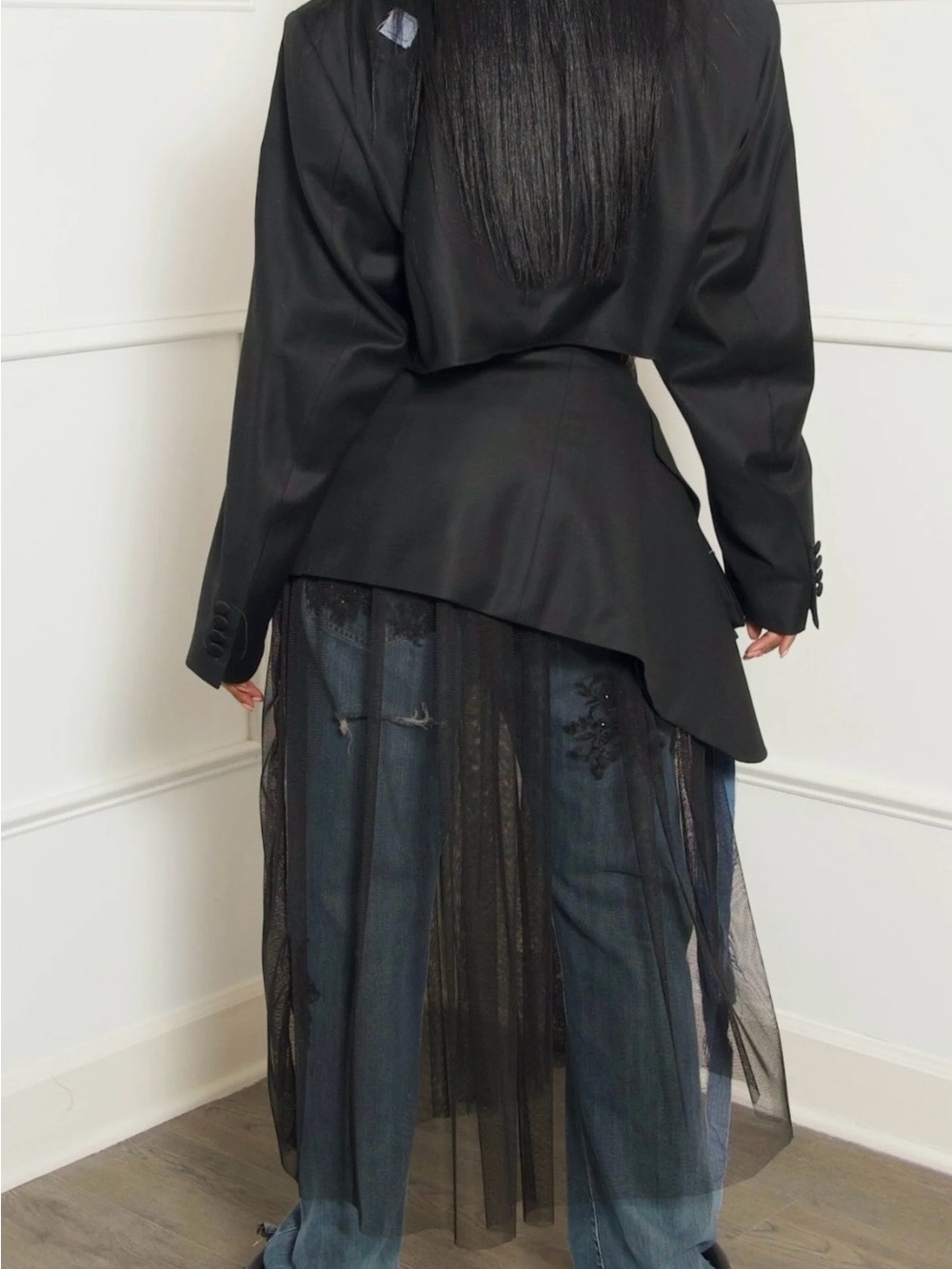 Black Blazer & Skirt With Fringe - Picture 2 of 3
